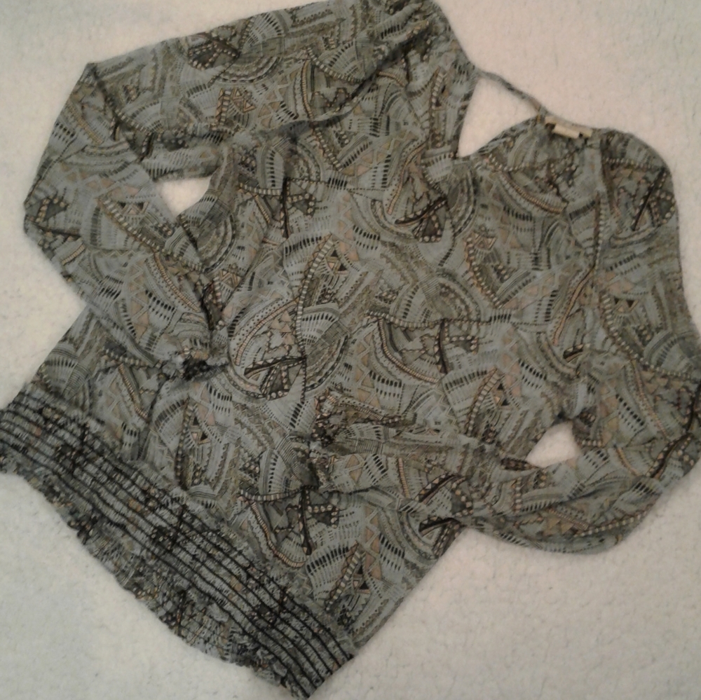 Lucky Brand NWOT boho aztek print sheer blouse